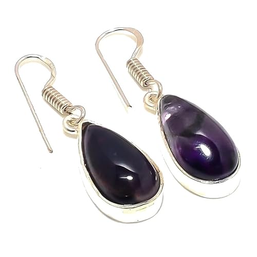 Lila Amethyst Quarz handgemachte Tropfenohrringe 1,58" lang für Mädchen Frauen 925 Sterling Silber vergoldet Schmuck von VACHEE 2046 von VACHEE