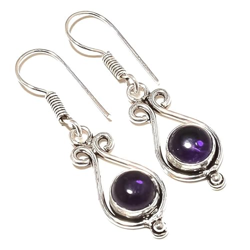 Lila brasilianischer Amethyst Quarz handgemachte Tropfenohrringe 1,75" für Mädchen Frauen 925 Sterling Silber vergoldeter Schmuck von VACHEE 1838 von VACHEE