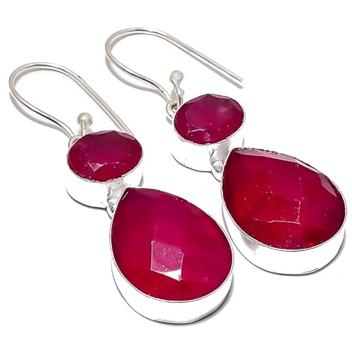 Red Kashmir Ruby Drop Earrings Handmade2" For Girls Women 925 Sterling Silver Plated Jewelry From VACHEE 2509 von VACHEE