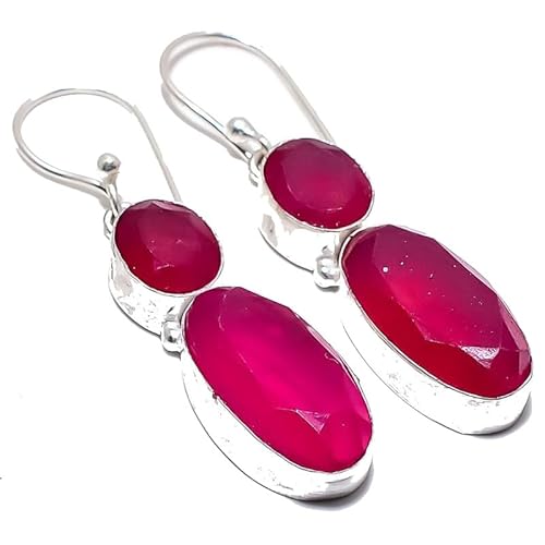 Red Kashmir Ruby Drop Earrings Handmade2" For Girls Women 925 Sterling Silver Plated Jewelry From VACHEE 2538 von VACHEE