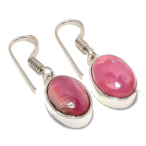 Rosa Rhodochrosit handgemachte Tropfenohrringe 1,38" für Mädchen Frauen 925 Sterling Silber vergoldet Schmuck von VACHEE 2142 von VACHEE