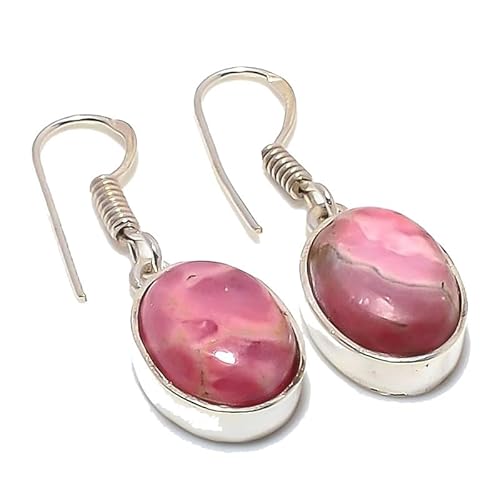 Rosa Rhodochrosit handgemachte Tropfenohrringe 1,38" für Mädchen Frauen 925 Sterling Silber vergoldet Schmuck von VACHEE 2149 von VACHEE