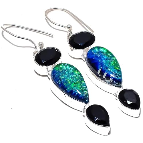 Triplet Opal Black Spinel Multi-Stone Drop Earrings Handmade2" For Girls Women 925 Sterling Silver Plated Jewelry From VACHEE 2590 von VACHEE