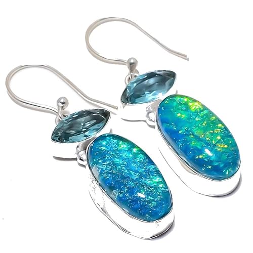 Triplet Opal Blautopas Quarz Multi-Stein Tropfen Ohrringe handgefertigt 2" für Mädchen Frauen 925 Sterling Silber vergoldet Schmuck von VACHEE 2462 von VACHEE