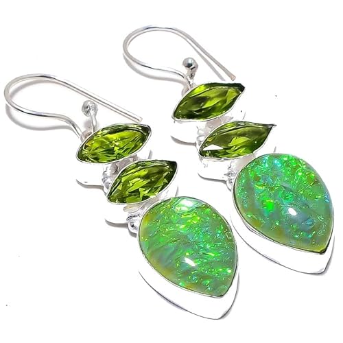 Triplet Opal Grüner Amethyst Quarz Multi-Stein Tropfen Ohrringe Handgemacht 2" Für Mädchen Frauen 925 Sterling Silber plattierter Schmuck von VACHEE 2675 von VACHEE