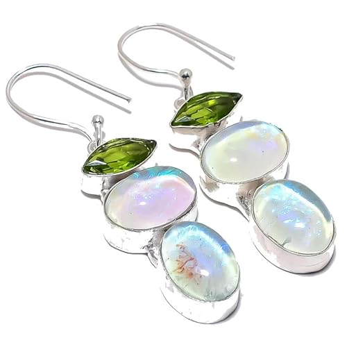 Triplet Opal Grüner Amethyst Quarz Multi-Stein handgefertigte Tropfenohrringe 2" für Mädchen Frauen 925 Sterling Silber plattierter Schmuck von VACHEE 2759 von VACHEE