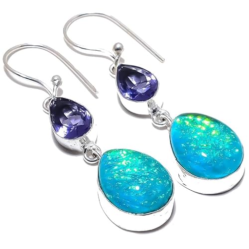 Triplet Opal Lila Amethyst Quarz Multi-Stein handgemachte Tropfen Ohrringe 2" für Mädchen Frauen 925 Sterling Silber vergoldet Schmuck von VACHEE 2732 von VACHEE