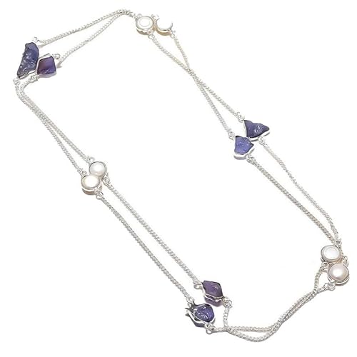 VACHEE Amethyst Rohgestein, Biwa-Perle, handgefertigt, tiefer Hals, lange Halskette, 88,9 cm, für Mädchen und Frauen, 925er Sterlingsilber vergoldeter Schmuck 1138 von VACHEE