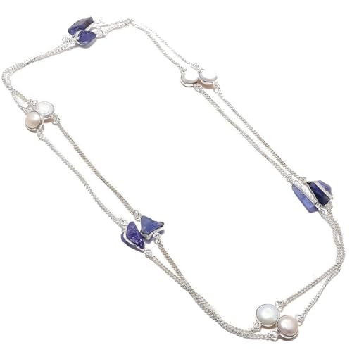 VACHEE Amethyst Rohgestein, Biwa-Perle, handgefertigt, tiefer Hals, lange Halskette, 88,9 cm, für Mädchen und Frauen, 925er Sterlingsilber vergoldeter Schmuck 1189 von VACHEE