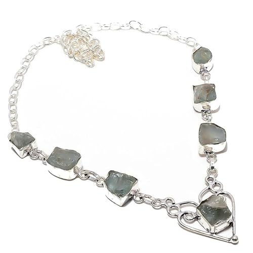 VACHEE Aqua White Chalcedon Rough Rock Handgefertigte Kragenhalskette 18" Mädchen Damen 925 Sterling Silber vergoldeter Schmuck 883 von VACHEE