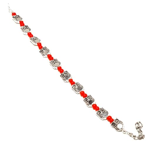 VACHEE Armband mit roten Onyxperlen, 17,8–22,9 cm lang, handgefertigt für Mädchen und Frauen, 925er-Sterlingsilber vergoldeter Schmuck 2186 von VACHEE