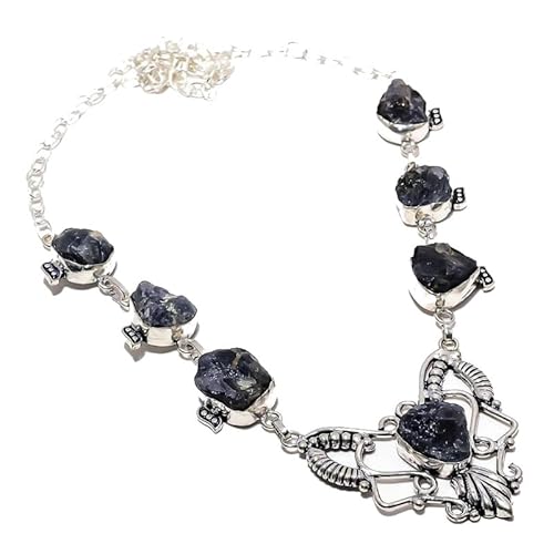 VACHEE Black Labradorite Rough Rock Handmade Collar Necklace 18" for girls women 925 Sterling Silver Plated Jewelry 997 von VACHEE