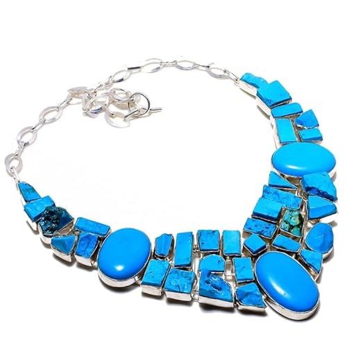 VACHEE Blaue türkisfarbene grobe handgemachte Halskette 18" für Mädchen Frauen 925 Sterling Silber vergoldeter Schmuck 3572 von VACHEE