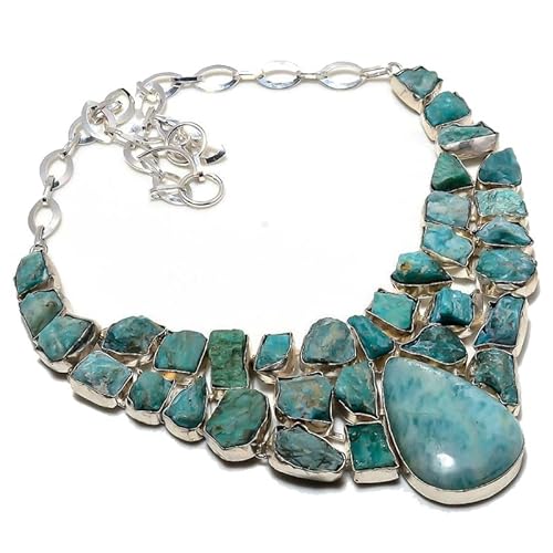 VACHEE Blauer Amazonit, Amazonit Rough Rock Heavy Collar Halskette 18" Mädchen Damen 925 Sterling Silber vergoldeter Schmuck 549 von VACHEE