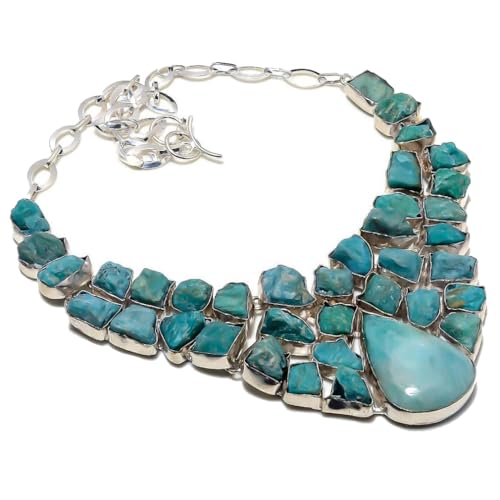 VACHEE Blauer Amazonit, Amazonit Rough Rock Heavy Collar Halskette 18" Mädchen Damen 925 Sterling Silber vergoldeter Schmuck 566 von VACHEE