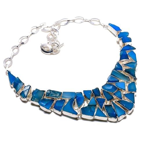 VACHEE Blauer Chalcedon, grobe handgefertigte Halsband-Halskette, 45,7 cm, für Mädchen und Frauen, 925er-Sterlingsilber vergoldeter Schmuck 3617 von VACHEE