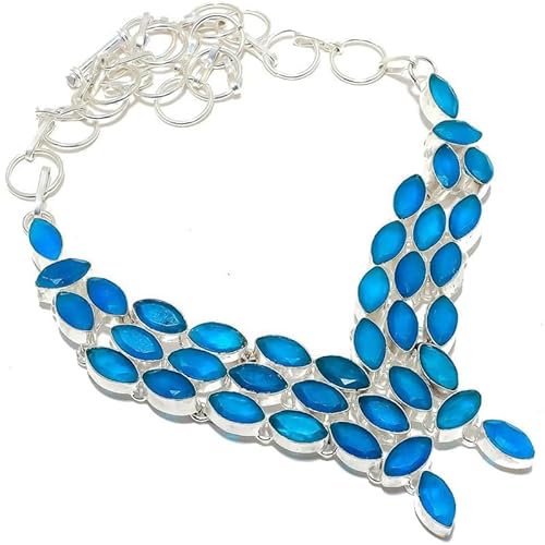 VACHEE Blauer Chalcedon, handgefertigt, schwere Halskette, 45,7 cm, für Mädchen und Frauen, 925er Sterlingsilber vergoldeter Schmuck 2818 von VACHEE