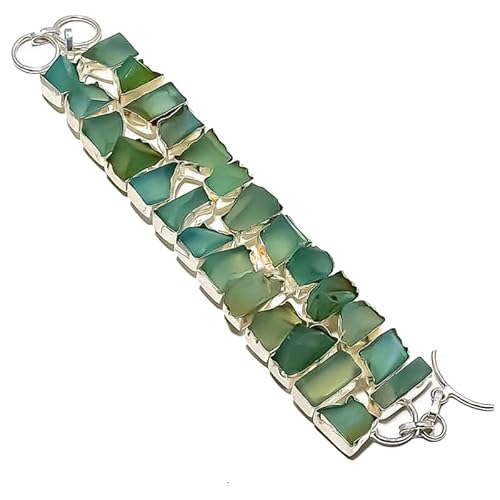 VACHEE Blauer Chalcedon, rauer Fels, handgefertigtes schweres Armband, 20,3 cm, für Mädchen und Frauen, 925er Sterlingsilber vergoldeter Schmuck 1350 von VACHEE