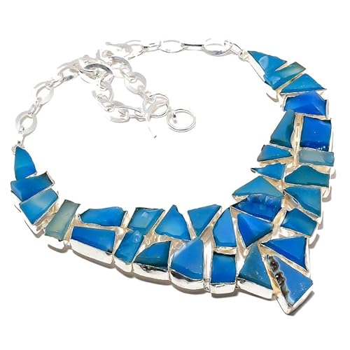 VACHEE Blauer Chalcedon, rauer Stein, handgefertigte schwere Halskette für Mädchen und Frauen, 925er versilberter Schmuck 294 von VACHEE