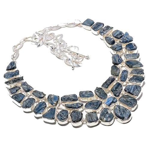 VACHEE Blauer Kyanit-Rough-Rock, handgefertigt, schwere Halskette, 45,7 cm, für Mädchen und Damen, 925er-Sterlingsilber vergoldeter Schmuck 141 von VACHEE