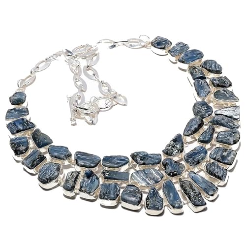 VACHEE Blauer Kyanit-Rough-Rock, handgefertigt, schwere Halskette, 45,7 cm, für Mädchen und Damen, 925er-Sterlingsilber vergoldeter Schmuck 161 von VACHEE