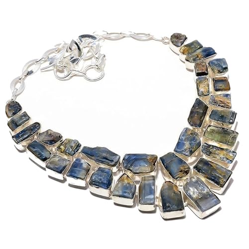 VACHEE Blauer Kyanit-Rough-Rock, handgefertigte schwere Halskette für Mädchen und Frauen, 925er versilberter Schmuck 301 von VACHEE