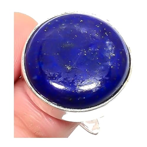 VACHEE Blauer Lapislazuli-handgefertigter verstellbarer Ring für Mädchen und Frauen, Größe 7 US, 925er Sterlingsilber vergoldeter Schmuck 2414 von VACHEE