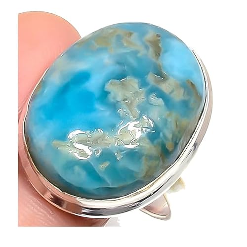 VACHEE Blauer Larimar handgefertigter verstellbarer Ring für Mädchen und Frauen, Größe 7, US-Schmuck aus 925er Sterlingsilber 1661 von VACHEE