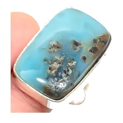 VACHEE Blauer Larimar handgefertigter verstellbarer Ring für Mädchen und Frauen, Größe 7, US-Schmuck aus 925er Sterlingsilber 2376 von VACHEE