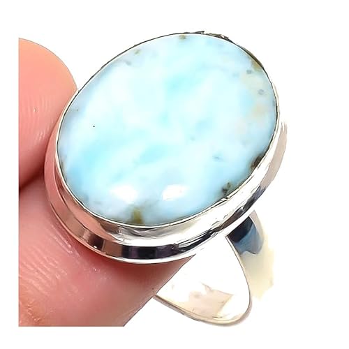 VACHEE Blauer Larimar handgefertigter verstellbarer Ring für Mädchen und Frauen, Größe 7 US, 925 Sterling Silber vergoldeter Schmuck 1627 von VACHEE