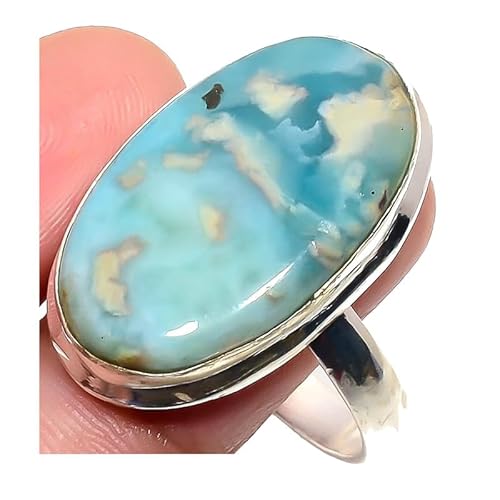 VACHEE Blauer Larimar handgefertigter verstellbarer Ring für Mädchen und Frauen, Größe 7 US, 925 Sterling Silber vergoldeter Schmuck 1649 von VACHEE