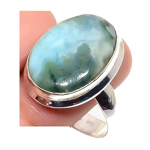 VACHEE Blauer Larimar handgefertigter verstellbarer Ring für Mädchen und Frauen, Größe 7 US, 925 Sterling Silber vergoldeter Schmuck 1700 von VACHEE