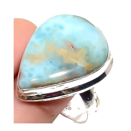 VACHEE Blauer Larimar handgefertigter verstellbarer Ring für Mädchen und Frauen, Größe 7 US, 925er Sterlingsilber plattierter Schmuck 1678 von VACHEE