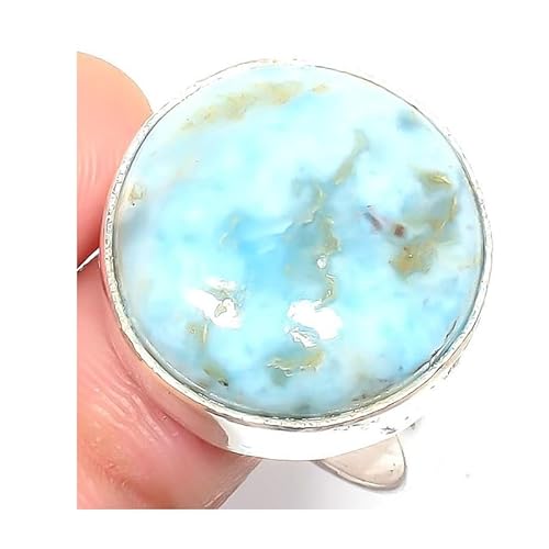 VACHEE Blauer Larimar handgefertigter verstellbarer Ring für Mädchen und Frauen, Größe 7 US, 925er Sterlingsilber vergoldeter Schmuck 2350 von VACHEE