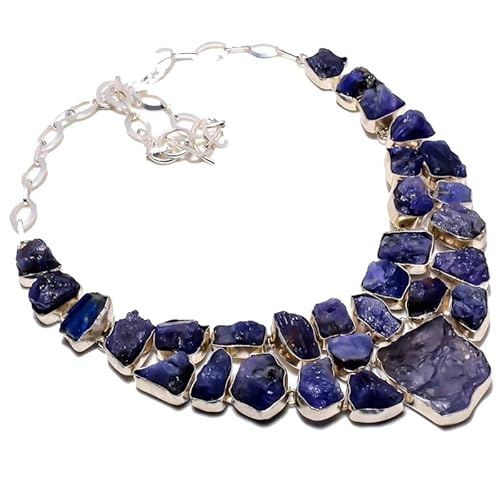 VACHEE Blauer Tansanit-Quarz-Rough-Rock-handgefertigte Halsband-Halskette 18" für Mädchen und Frauen, 925er Sterlingsilber vergoldeter Schmuck 3510 von VACHEE