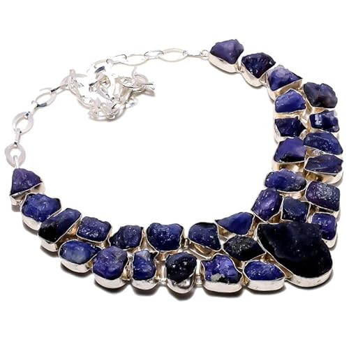 VACHEE Blauer Tansanit-Quarz-Rough-Rock-handgefertigte Halsband-Halskette 18" für Mädchen und Frauen, 925er Sterlingsilber vergoldeter Schmuck 3533 von VACHEE