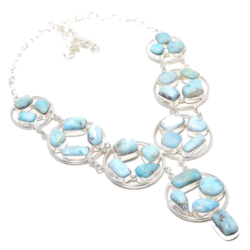 VACHEE Blauer karibischer Larimar, grobe handgemachte schwere Halskette für Mädchen und Frauen, 925er Sterlingsilber vergoldeter Schmuck 39 von VACHEE