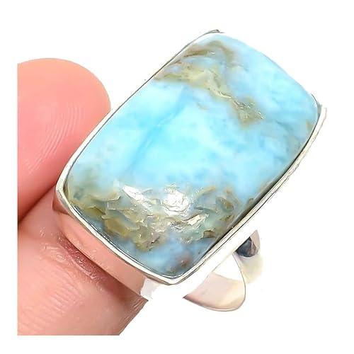 VACHEE Blauer karibischer Larimar-Ring, verstellbar, Größe 7 US, für Mädchen und Frauen, 925er-Sterlingsilber vergoldeter Schmuck 1474 von VACHEE