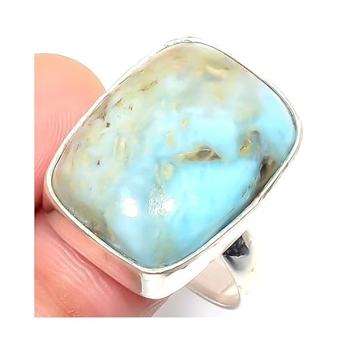 VACHEE Blauer karibischer Larimar-handgefertigter verstellbarer Ring für Mädchen und Frauen, Größe 7 US, 925 Sterling Silber vergoldeter Schmuck 2296 von VACHEE