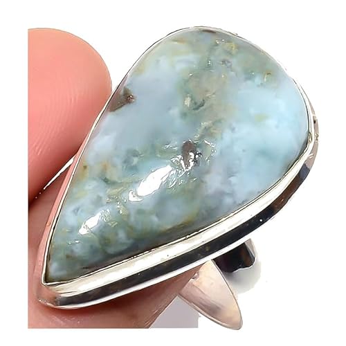 VACHEE Blauer karibischer Larimar-handgefertigter verstellbarer Ring für Mädchen und Frauen, Größe 7 US, 925er Sterlingsilber plattierter Schmuck 1606 von VACHEE