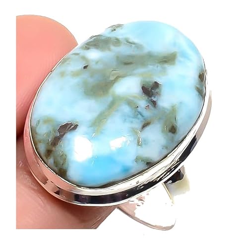 VACHEE Blauer karibischer Larimar-handgefertigter verstellbarer Ring für Mädchen und Frauen, Größe 7 US, 925er Sterlingsilber plattierter Schmuck 1641 von VACHEE