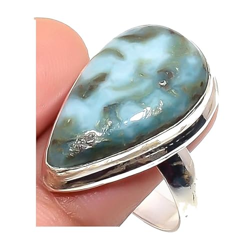 VACHEE Blauer karibischer Larimar-handgefertigter verstellbarer Ring für Mädchen und Frauen, Größe 7 US, 925er Sterlingsilber plattierter Schmuck 1685 von VACHEE