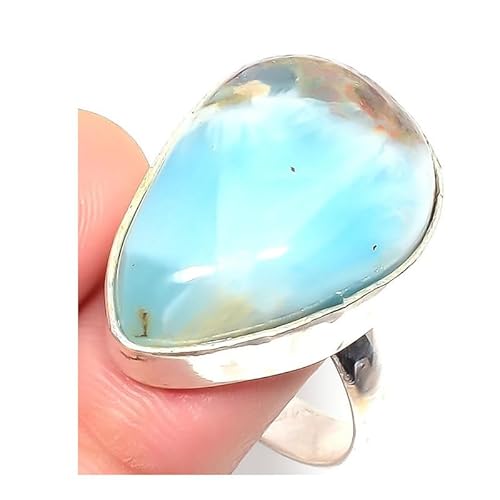 VACHEE Blauer karibischer Larimar-handgefertigter verstellbarer Ring für Mädchen und Frauen, Größe 7 US, 925er Sterlingsilber plattierter Schmuck 2297 von VACHEE