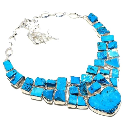 VACHEE Blauer tibetischer Türkis, handgefertigt, schwere Halskette, 45,7 cm, für Mädchen und Damen, 925er-Sterlingsilber vergoldeter Schmuck 531 von VACHEE