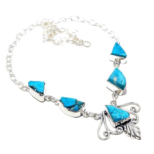 VACHEE Blauer tibetischer Türkis, handgefertigte Halsband-Halskette, 45,7 cm, für Mädchen und Damen, 925er-Sterlingsilber vergoldeter Schmuck 891 von VACHEE