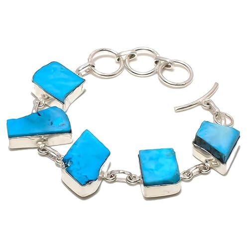 VACHEE Blaues Azurit-raues handgefertigtes Armband mit 5 Edelsteinen, 17,8–22,9 cm, für Mädchen und Frauen, 925er-Sterlingsilber vergoldeter Schmuck 3294 von VACHEE