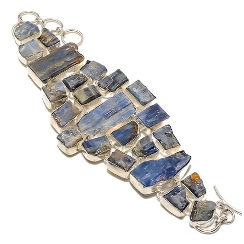 VACHEE Blaues Kyanit-raues handgemachtes großes schweres Armband 7-9" für Mädchen-Frauen 925 Sterlingsilber plattierter Schmuck 2991 von VACHEE