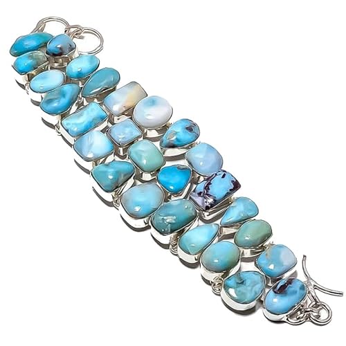 VACHEE Blaues karibisches Larimar handgefertigtes schweres Armband 8" für Mädchen Frauen 925 Sterling Silber plattierter Schmuck 1361 von VACHEE