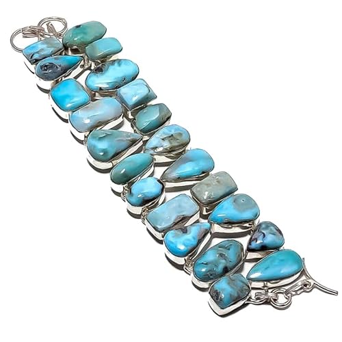 VACHEE Blaues karibisches Larimar handgefertigtes schweres Armband 8" für Mädchen Frauen 925 Sterling Silber vergoldeter Schmuck 1337 von VACHEE