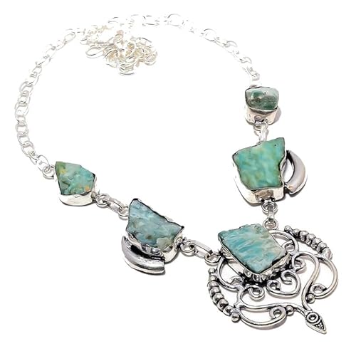 VACHEE Blue Amazonite Rough Rock Handmade Collar Necklace 18" for girls women 925 Sterling Silver Plated Jewelry 913 von VACHEE